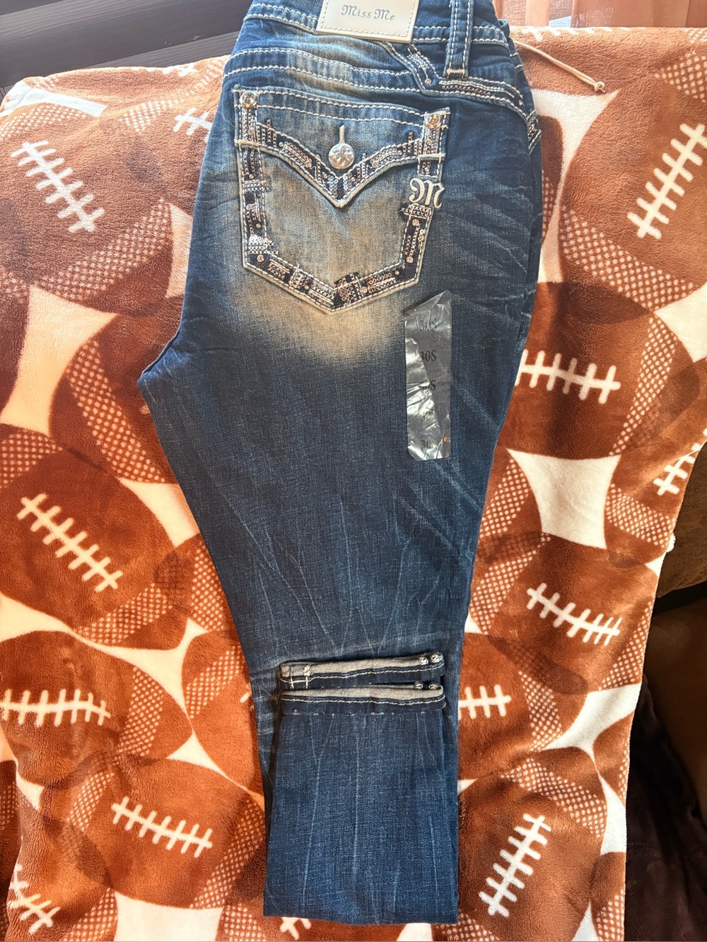 Miss Me Blue Distressed Embellished Ankle Skinny Jeans